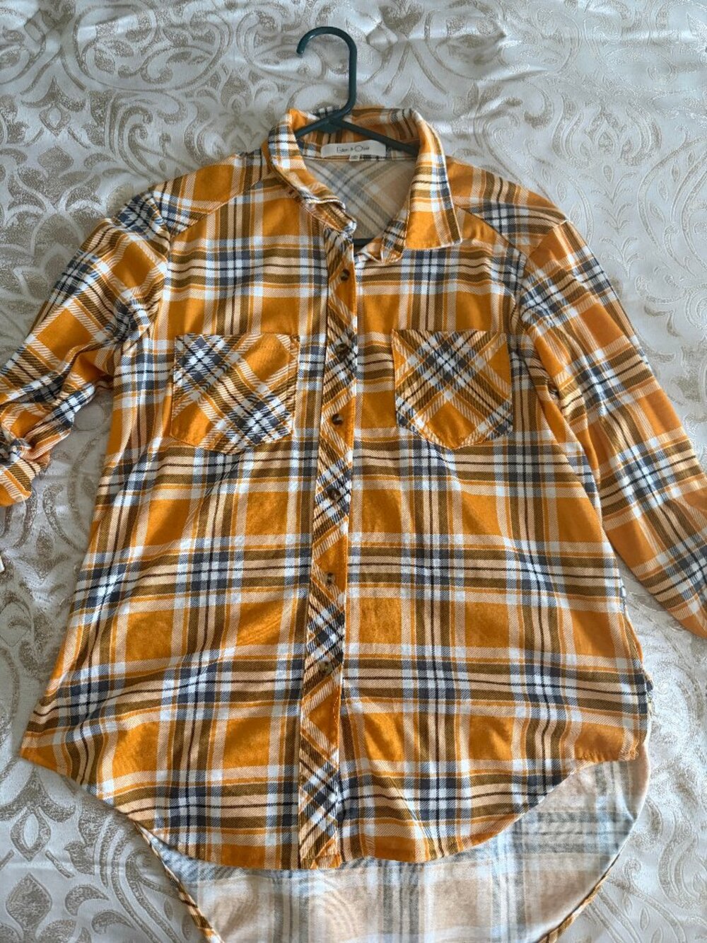 Eden & Olivia Women’s Mustard Yellow Plaid Button-Up Shirt – Size Small